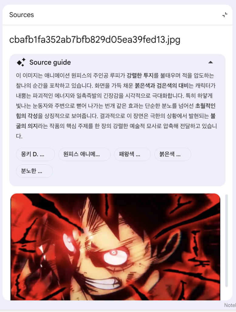NotebookLM 원피스 소스 가이드 화면