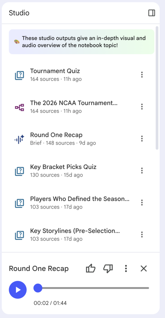 NotebookLM Studio 기능 화면